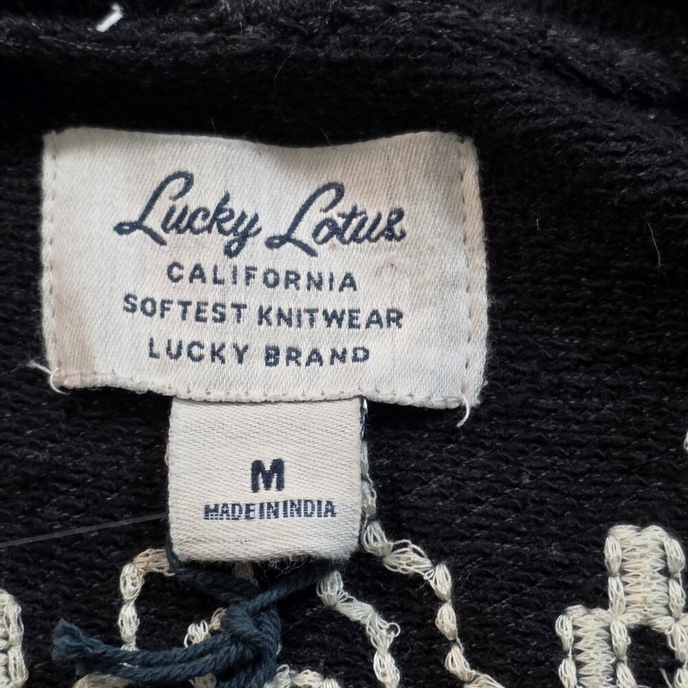 Lucky Lotus Aztec Tribal Embroidered Cardigan Women M Gray Cotton Boho Lagenlook - Picture 3 of 16